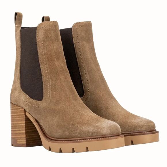 NIB Vintage Foundry Co 10 Penelope Suede Block Heel Chelsea Booties Light Brown - Picture 10 of 11